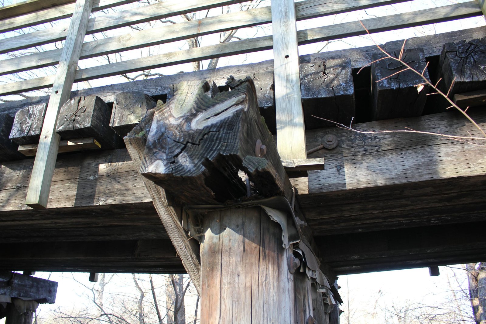 Badly decaying timber bent on east approach